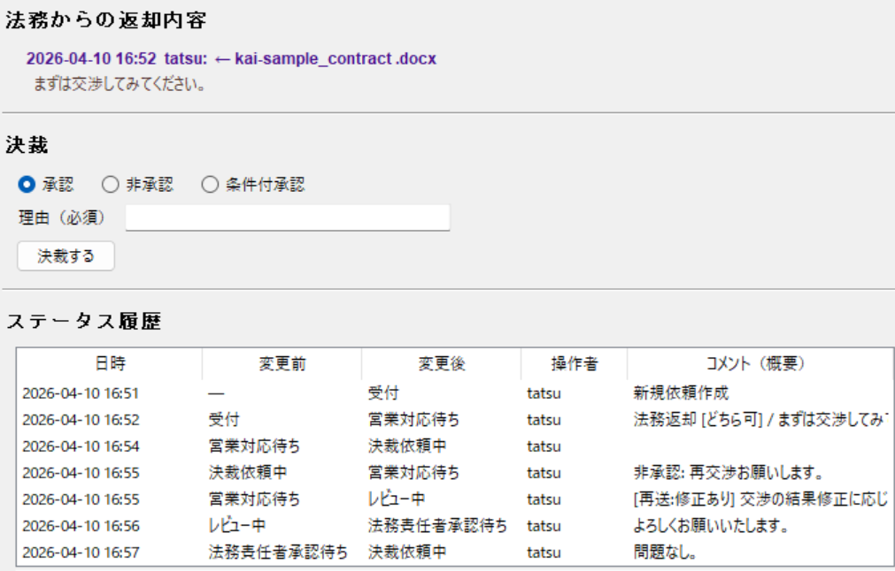 承認経路 — 決裁入力画面